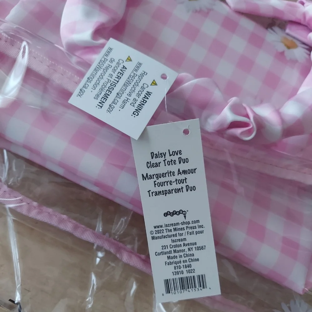 Iscream Daisy Love Clear Tote & Gingham Pink Pouch BNWT SO RETIRED